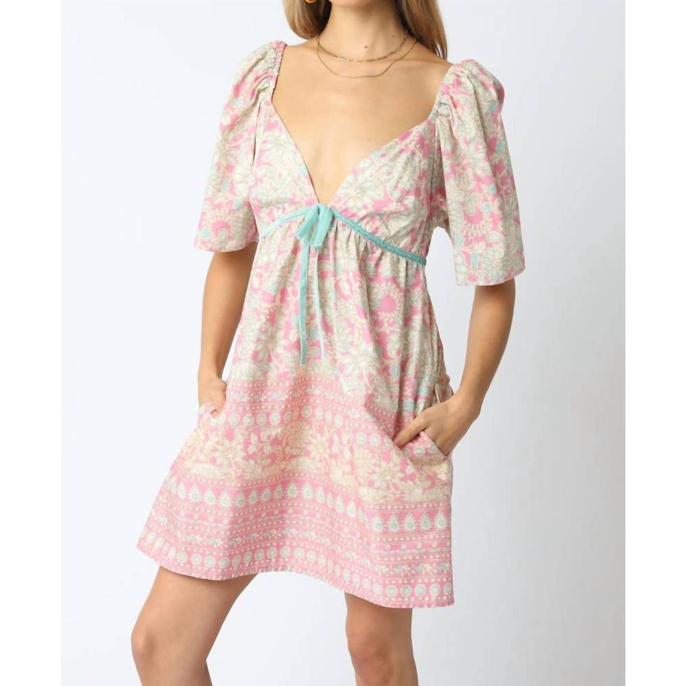 Olivaceous Pink and Mint Floral Mini Dress